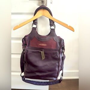 Tote bag leather purple with protection for laptop
